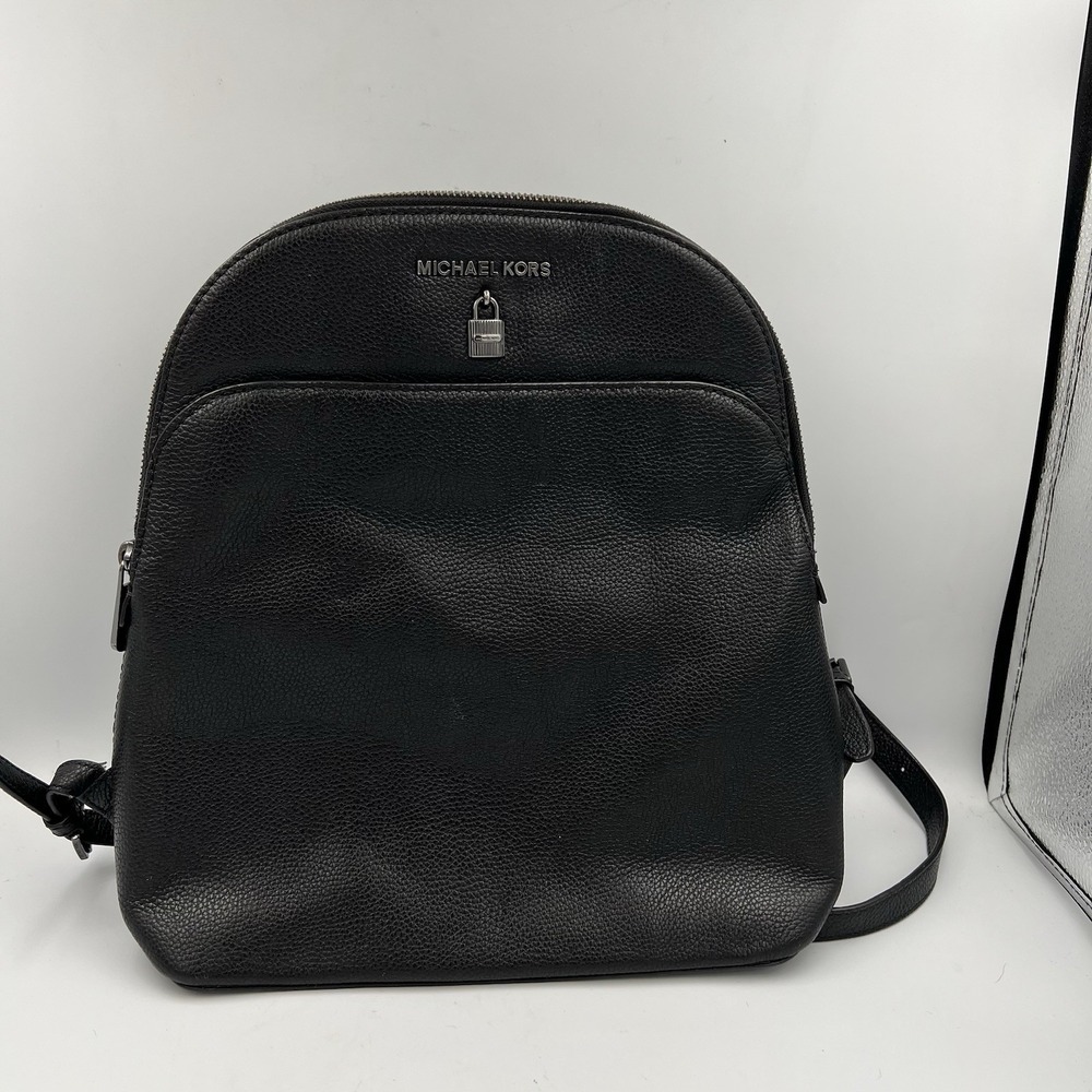 Michael Kors Adele Black Large Pebbled Leather Backpack Shoulder Bag Purse EUC